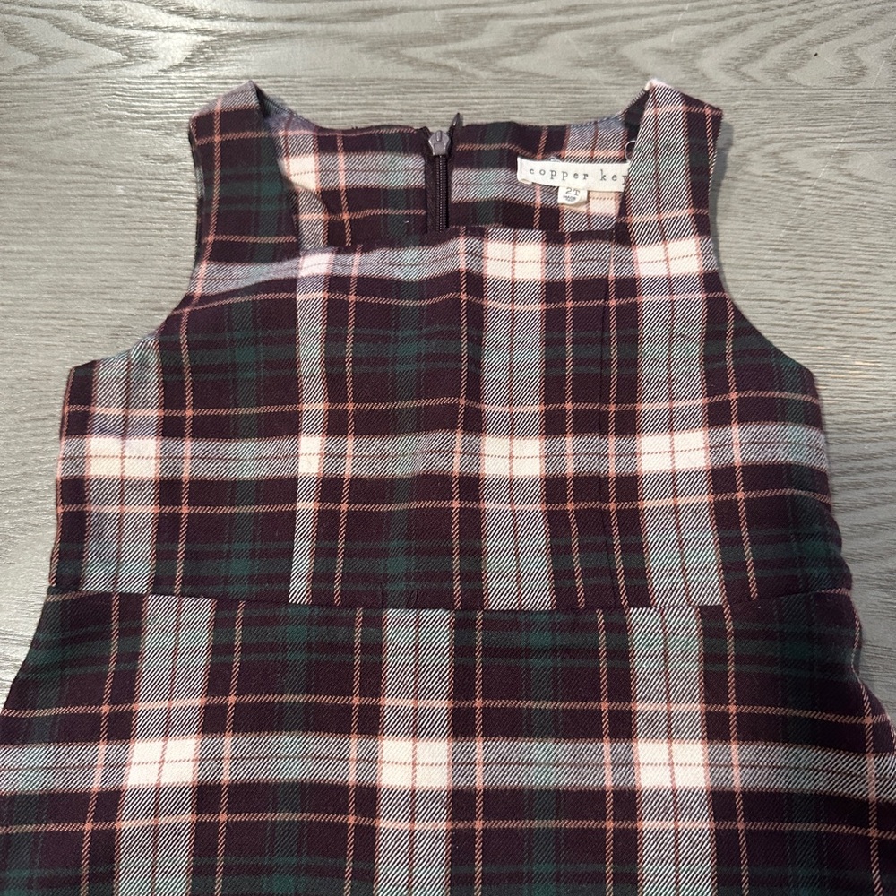 Copper Key Checkered Dress in Brown and Pink